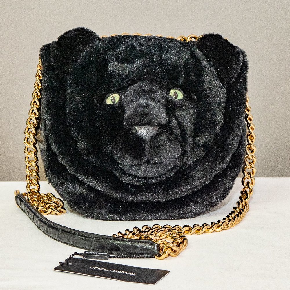 Dolce & Gabbana  Dolce & Gabbana Black Fur and Croc Embossed Leather DG Millenni